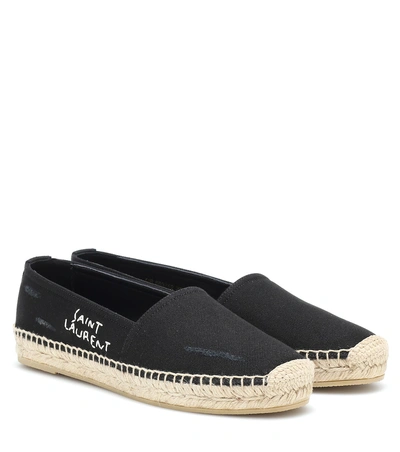 Shop Saint Laurent Embroidered Cotton Espadrilles In Black