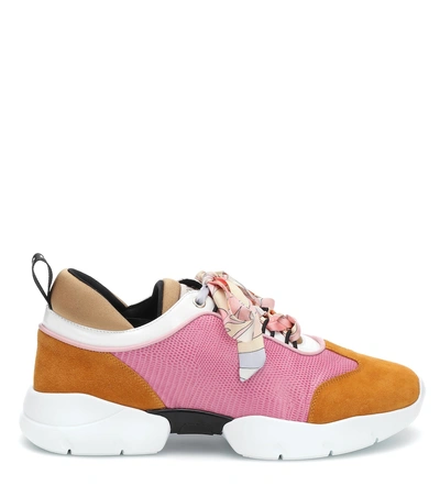 Shop Emilio Pucci Embossed Mesh And Suede Sneakers In Pink