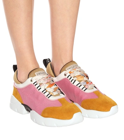 Shop Emilio Pucci Embossed Mesh And Suede Sneakers In Pink