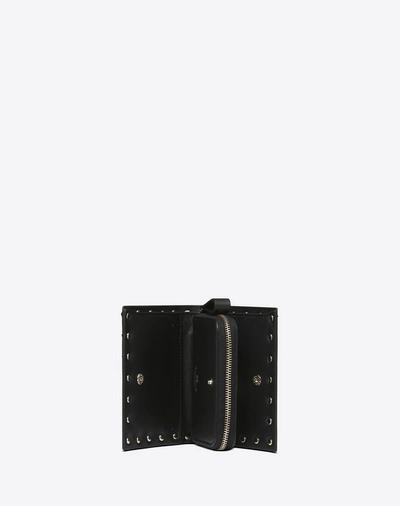 Shop Valentino Garavani Small Rockstud Calfskin Wallet In Black