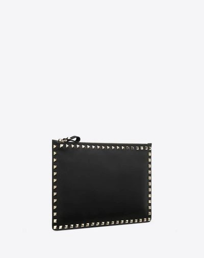 Shop Valentino Garavani Rockstud Calfskin Pouch In Black