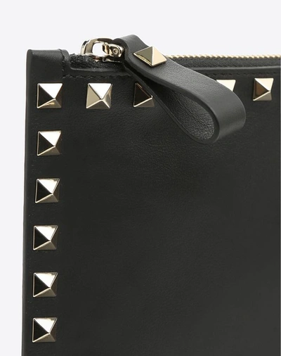 Shop Valentino Garavani Rockstud Calfskin Pouch In Black