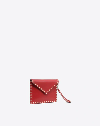 Shop Valentino Garavani Rockstud Calfskin Pouch In Rosso