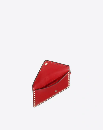 Shop Valentino Garavani Rockstud Calfskin Pouch In Rosso