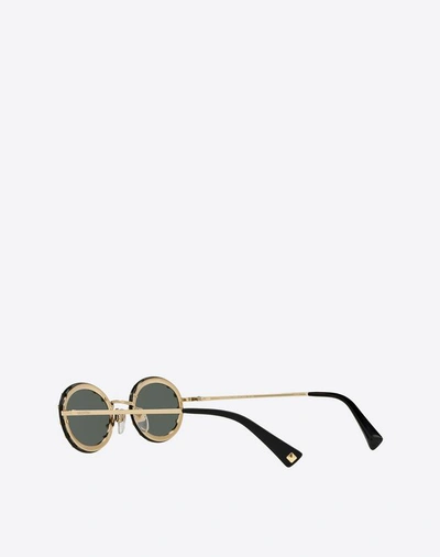 Shop Valentino Occhiali Crystal Studded Oval Metal Sunglasses In Black