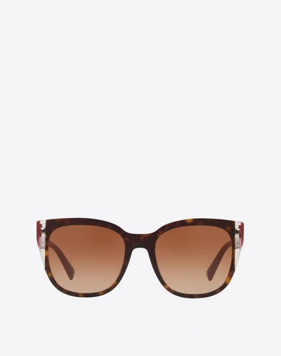 Shop Valentino Occhiali Color-block Square Frame Acetate Sunglasses In Dark Brown