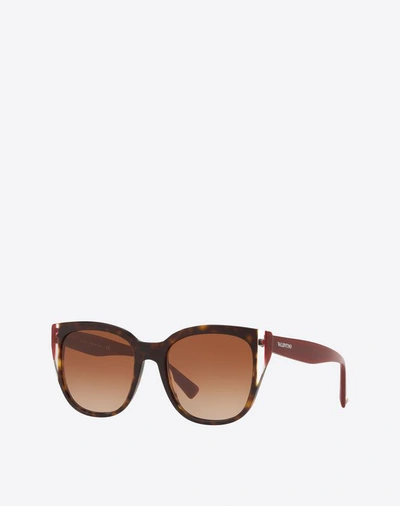 Shop Valentino Occhiali Color-block Square Frame Acetate Sunglasses In Dark Brown