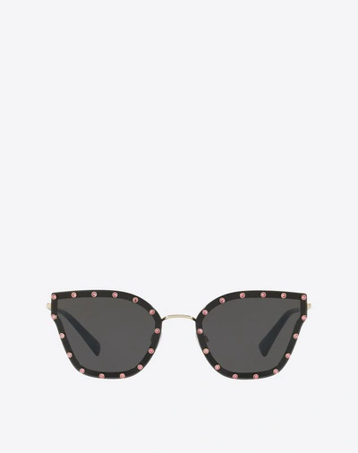 Shop Valentino Occhiali Crystal Studded Cat-eye Metal Sunglasses In Black