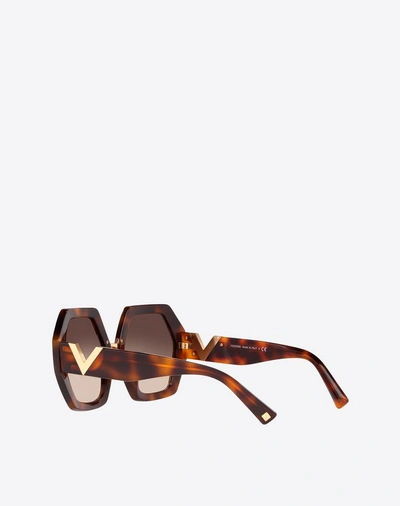 Shop Valentino Occhiali Hexagonal Oversized Vlogo Acetate Sunglasses In Brown