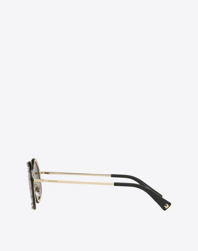Shop Valentino Occhiali Crystal Studded Round Frame Metal Sunglasses In Black