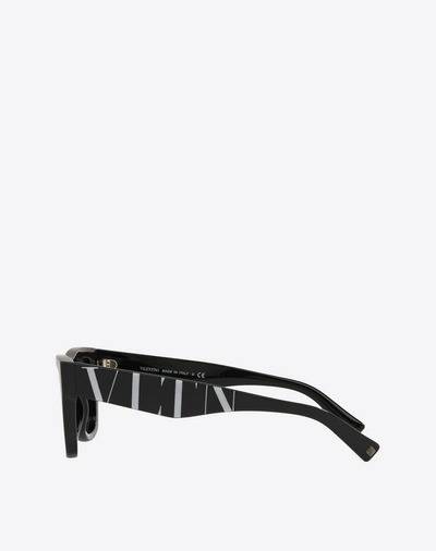 Shop Valentino Occhiali  Logo Rectangular Acetate Frames In Black