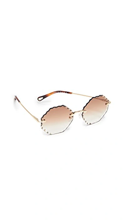 Shop Chloé Rosie Scalloped Sunglasses In Gold/gradient Brown