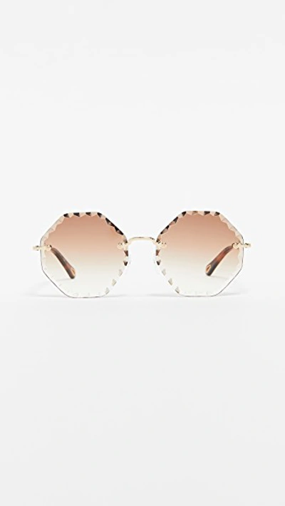Shop Chloé Rosie Scalloped Sunglasses In Gold/gradient Brown