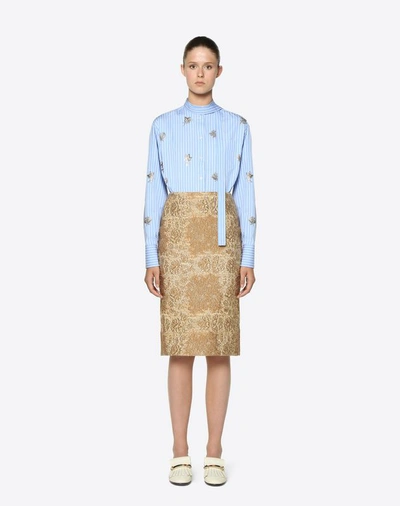 Shop Valentino Tartan Flower Brocade Skirt Women Gold 47% Poliestere, 44% Silk, 6% Polyamide, 3% Metallic