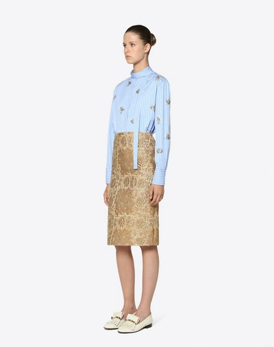 Shop Valentino Tartan Flower Brocade Skirt Women Gold 47% Poliestere, 44% Silk, 6% Polyamide, 3% Metallic