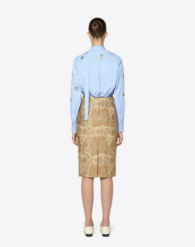 Shop Valentino Tartan Flower Brocade Skirt Women Gold 47% Poliestere, 44% Silk, 6% Polyamide, 3% Metallic