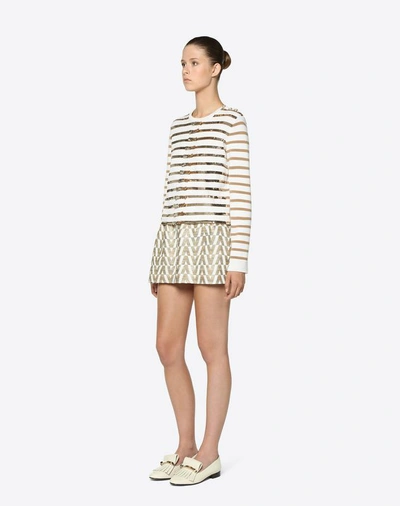 Shop Valentino Tussah Logo Brocade Shorts Women Ivory 47% Viscose, 21% Cotton, 18% Tussah Silk, 11% Silk,