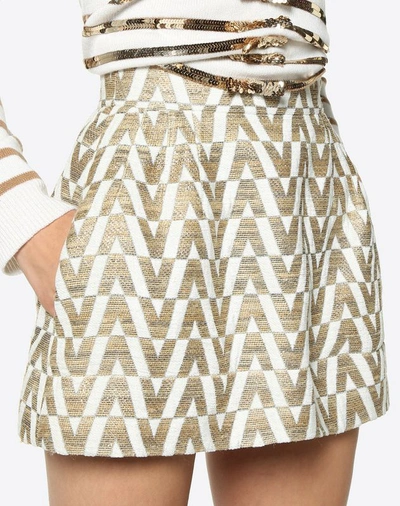 Shop Valentino Tussah Logo Brocade Shorts Women Ivory 47% Viscose, 21% Cotton, 18% Tussah Silk, 11% Silk,