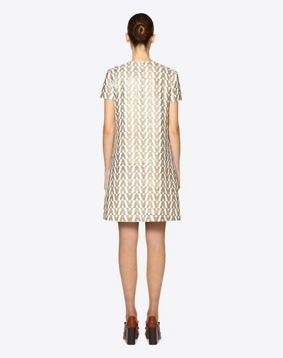 Shop Valentino Tussah Logo Brocade Dress In Ivory