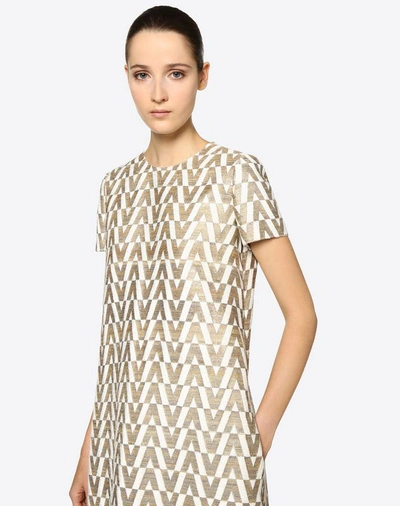 Shop Valentino Tussah Logo Brocade Dress In Ivory