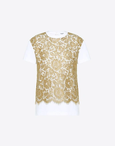 Shop Valentino Cotton Jersey And Heavy Lace T-shirt In White