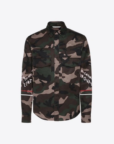 Shop Valentino Uomo  Chevron Outerwear Shirt Man Military Green 100% Cotton 50