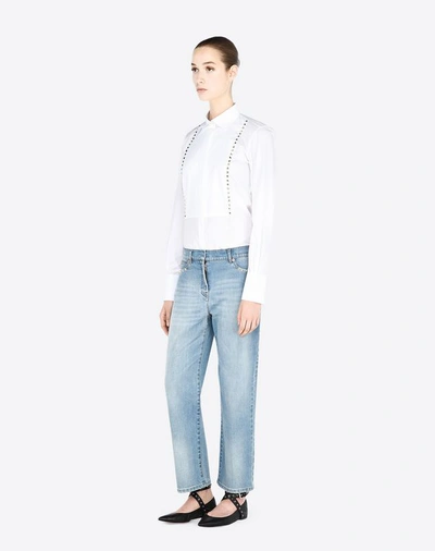 Shop Valentino Rockstud Untitled Poplin Shirt In White