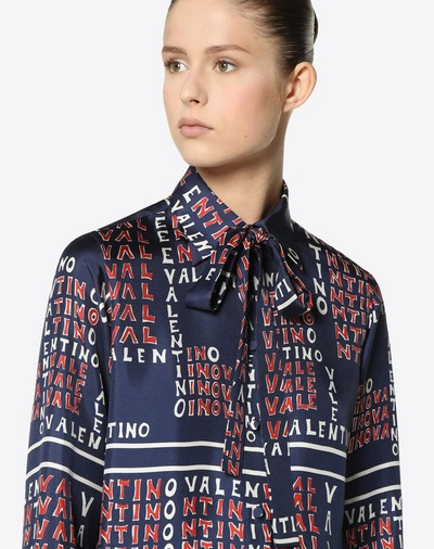 Shop Valentino Puzzle Twill Shirt Women Blue 100% Silk 38