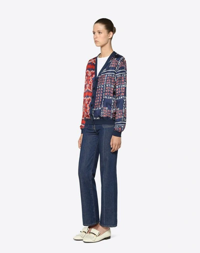 Shop Valentino Printed Twill And Wool Cardigan In Multicolored