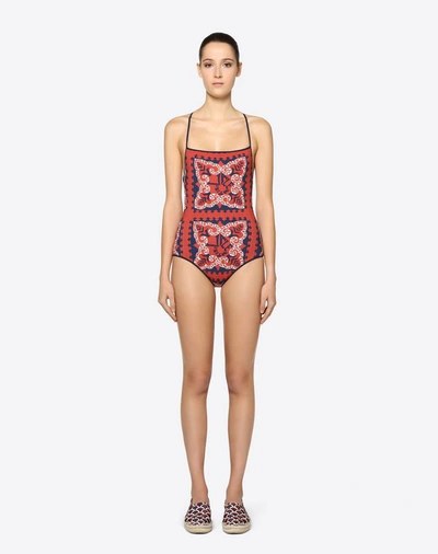 Shop Valentino Mini Bandana Swimsuit In Multicolored