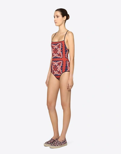 Shop Valentino Mini Bandana Swimsuit In Multicolored