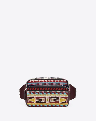 Shop Valentino Garavani Uomo Goatskin Embroidered Belt Bag Man Ruby 100% Goatskin S