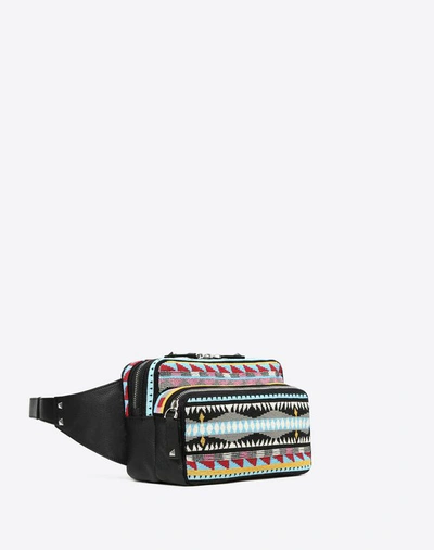 Shop Valentino Garavani Uomo Goatskin Embroidered Belt Bag Man Black 100% Goatskin M