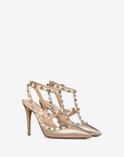 Shop Valentino Garavani Rockstud Metallic Ankle Strap Pump 100 Mm In Skin