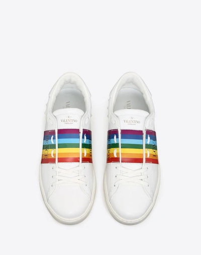 Shop Valentino Open Sneaker With Rainbow Band In White