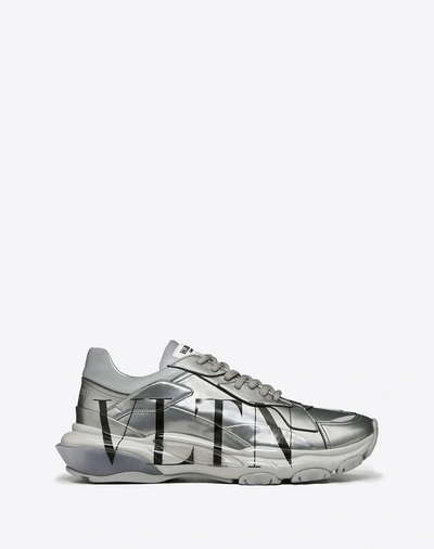 Shop Valentino Garavani Uomo Vltn Bounce Metallic Leather Sneaker In Silver