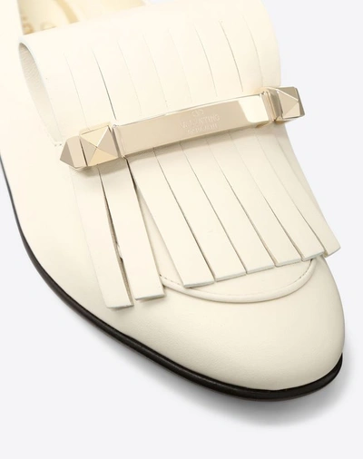 Shop Valentino Garavani Fringe Flat Loafer Women Light Ivory 100% Calfskin 38.5