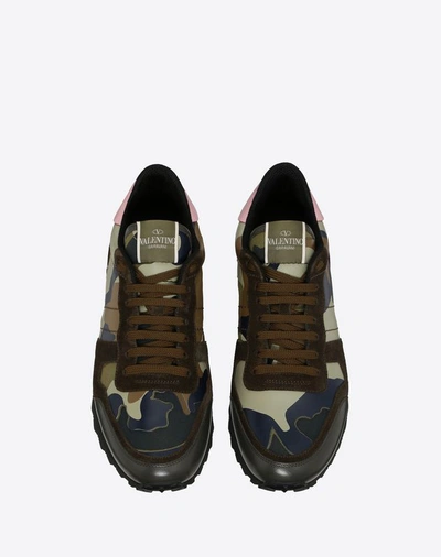 Shop Valentino Garavani Uomo Camouflage Rockrunner Sneaker In Military Green