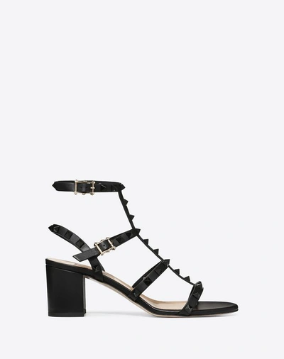 Shop Valentino Garavani Rockstud Ankle Strap Calfskin Leather Sandal With Tonal Studs 60 Mm In Black