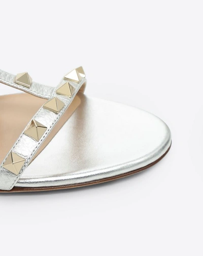Shop Valentino Garavani  Metallic Rockstud Flat Slide Sandal Women Silver 100% Pelle Di Vitello