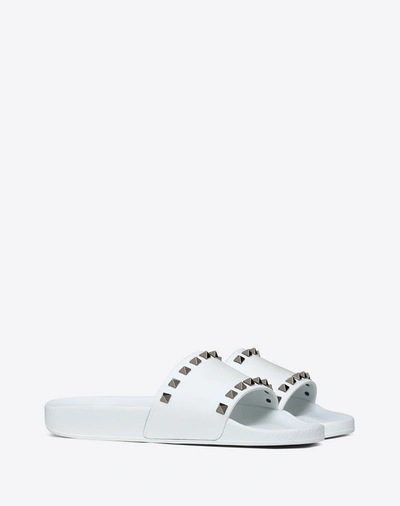 Shop Valentino Garavani Rubber Rockstud Slide In White