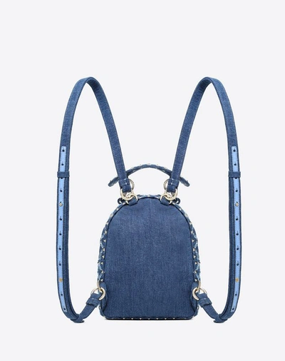 Shop Valentino Garavani Mini Denim Rockstud Spike Backpack Women Blue 98% Cotton, 2% Gomma Onesize