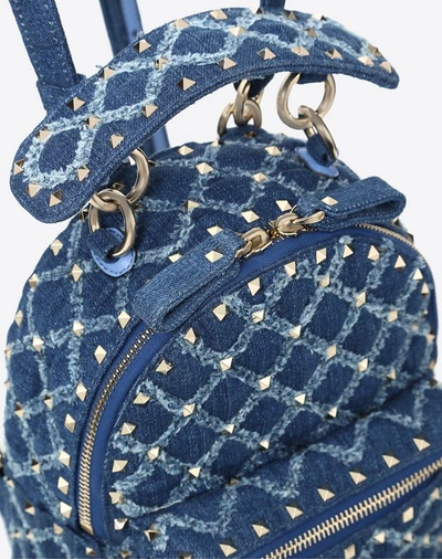 Shop Valentino Garavani Mini Denim Rockstud Spike Backpack Women Blue 98% Cotton, 2% Gomma Onesize