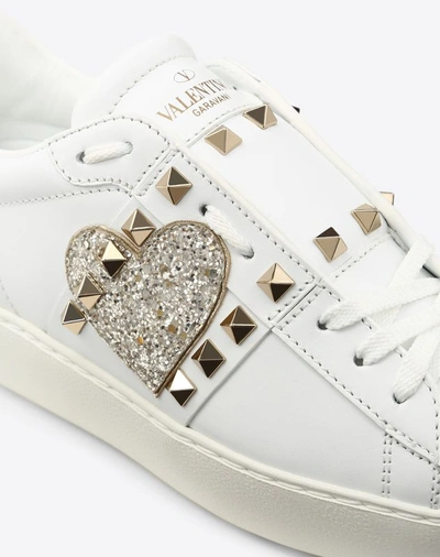 Shop Valentino Garavani Heart Embroidery Untitled Rockstud Sneaker In Gold