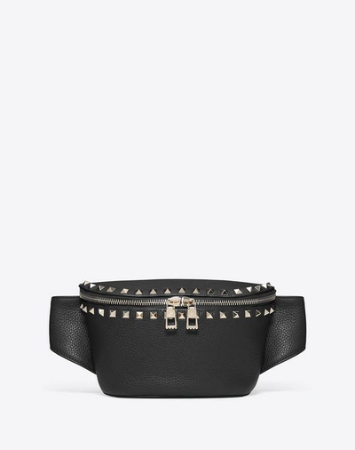 Shop Valentino Garavani Rockstud Grainy Calfskin Belt Bag In Black