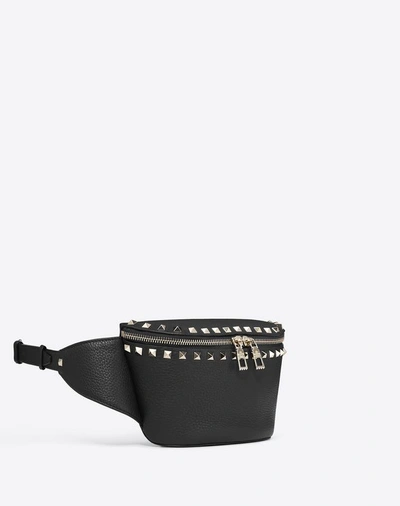 Shop Valentino Garavani Rockstud Grainy Calfskin Belt Bag In Black