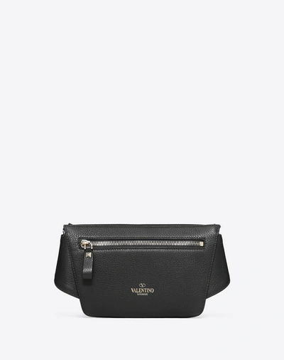 Shop Valentino Garavani Rockstud Grainy Calfskin Belt Bag In Black