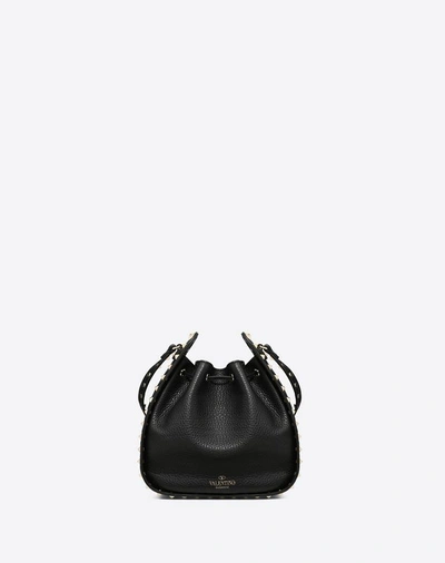 Shop Valentino Small Grain Calfskin Leather Rockstud Bucket Bag In Black