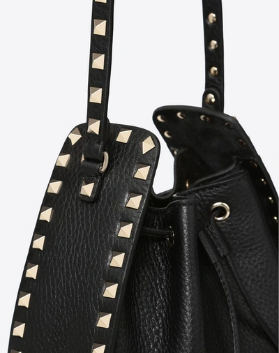 Shop Valentino Small Grain Calfskin Leather Rockstud Bucket Bag In Black