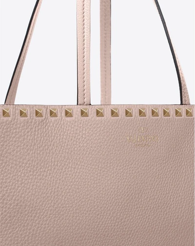 Shop Valentino Garavani Rockstud Grainy Calfskin Tote Bag In Poudre